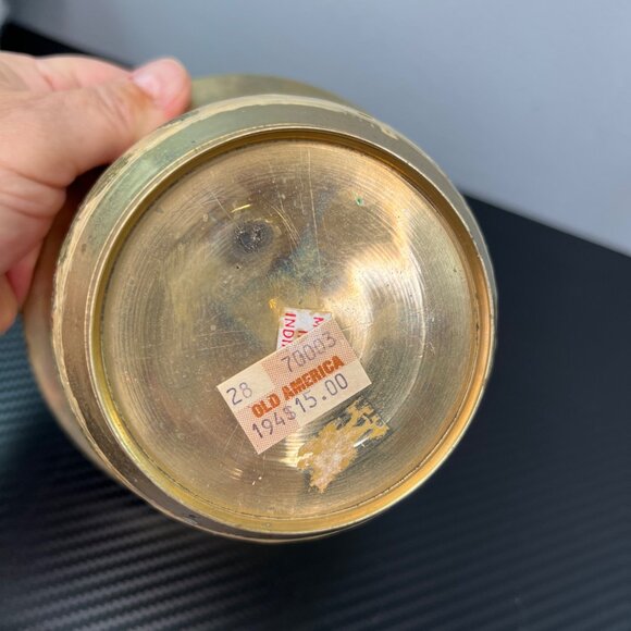 Vintage Brass Cloisonne Painted Christmas Bowl Wreath Candle Holly - Picture 6 of 11